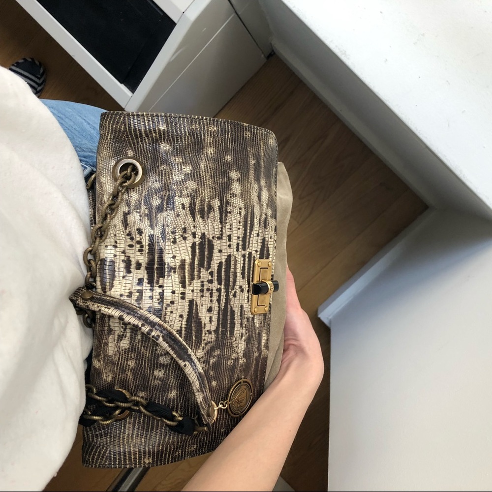 Lanvin Lizard embossed suede flap bag